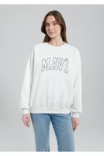 سویشرت زنانه ماوی اورجینال White Sweatshirt with Blue Logo Printed mavi