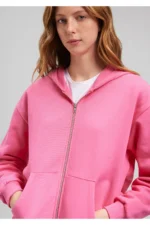 سویشرت زنانه کلاهدار ماوی اورجینال Pink Basic Sweatshirt with Blue Zipper Hooded mavi