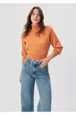 ژاکت زنانه نارنجی ماوی اورجینال Blue Orange Sweater Crop / Short Cut mavi