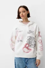 هودی کلاهدار زنانه طرح برشکا اورجینال Bershka Patterned hooded sweatshirt