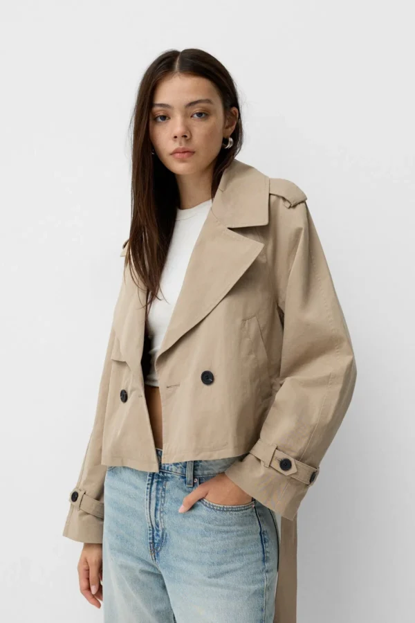 ترنچ کت زنانه برشکا اورجینال Bershka Belted trench coat