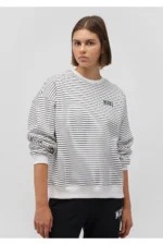 هودی راه راه زنانه ماوی اورجینال Printed Striped White Sweatshirt mavi