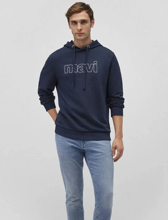 هودی مردانه ماوی اورجینال MAVI Hooded Navy Blue Sweatshirt