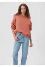 Blue Crew Neck Orange Basic Sweatshirtسویشرت زنانه ماوی