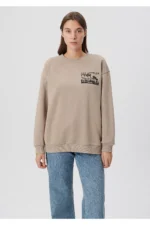 سویشرت زنانه بژBlue Crew Neck Beige Sweatshirt mavi