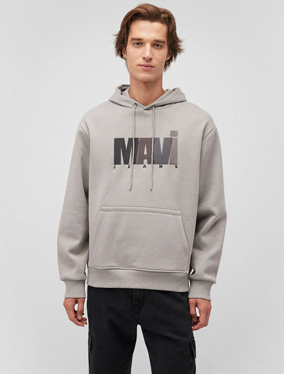 هودی مردانه ماوی اورجینال MAVI Logo Printed Gray Sweatshirt