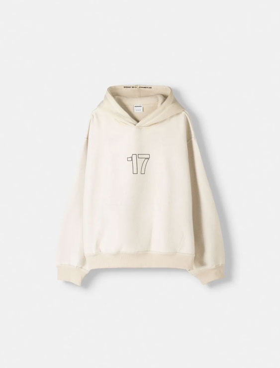 هودی باکسی مردانه BERSHKA Boxy fit patterned hooded sweatshirt