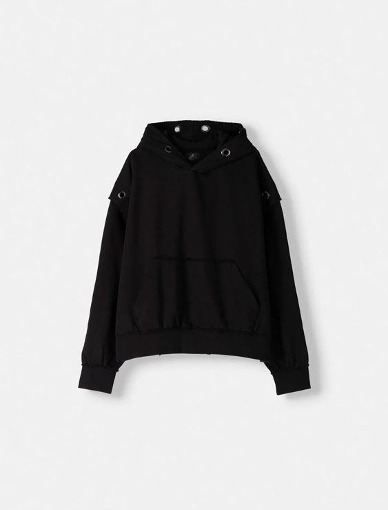 هودی کلاهدار مردانه BERSHKA Eyelet detailed hooded sweatshirt