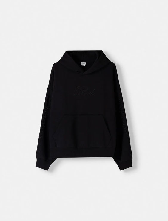 هودی مردانه برشکا BERSHKA Embroidered crop square cut sweatshirt