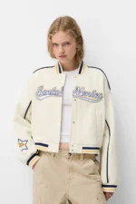 کاپشن زنانه برشکا اورجینال Bershka Plush varsity jacket