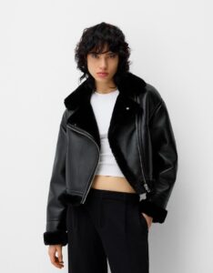 کت چرم زنانه برشکا BERSHKA Faux fur lined biker jacket