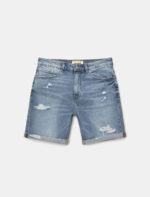 شلوارک جین برمودا مردانه PULL&BEAR Ripped denim Bermuda shorts