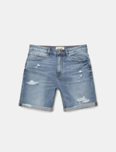 شلوارک جین برمودا مردانه PULL&BEAR Ripped denim Bermuda shorts
