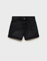 شلوارک جین زغالی زنانه منگو MANGO High waisted turn-up shorts