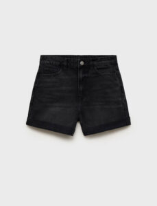 شلوارک جین زغالی زنانه منگو MANGO High waisted turn-up shorts