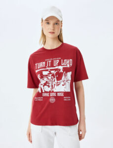 تیشرت طرح دار قرمز کوتون KOTON Slogan Printed Relaxed Fit T-Shirt