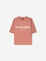 تیشرت اورسایز زنانه برشکا BERSHKA Patterned short sleeve t-shirt
