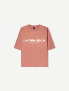 تیشرت اورسایز زنانه برشکا BERSHKA Patterned short sleeve t-shirt